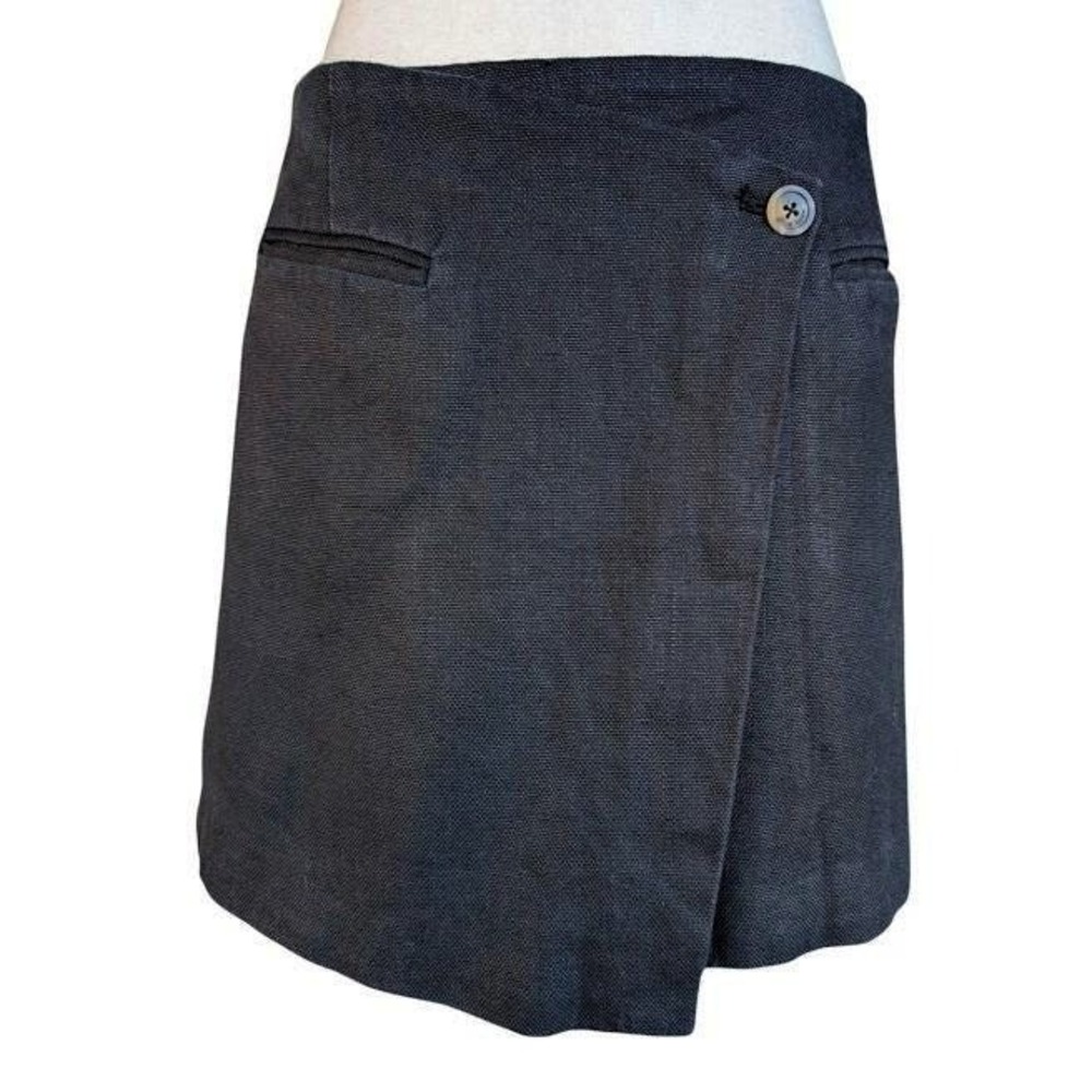 Anine Bing Natalia Washed Black 100% Linen Wrap Mini Skirt Size M